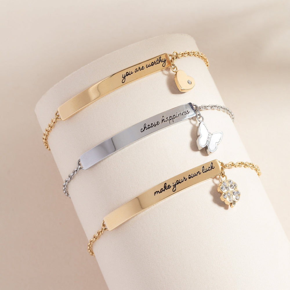 “You Are Worthy” Inline Bracelet Stainless Steel Gold | Alex and Ani