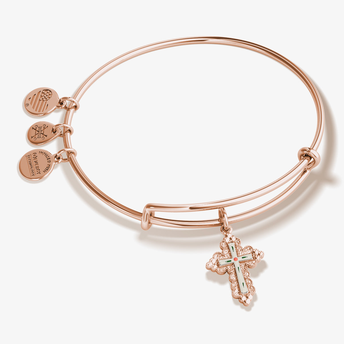 Floral Cross Charm Bangle Bracelet Silver | Alex and Ani