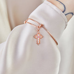 Floral Cross Charm Bangle Bracelet Silver | Alex and Ani