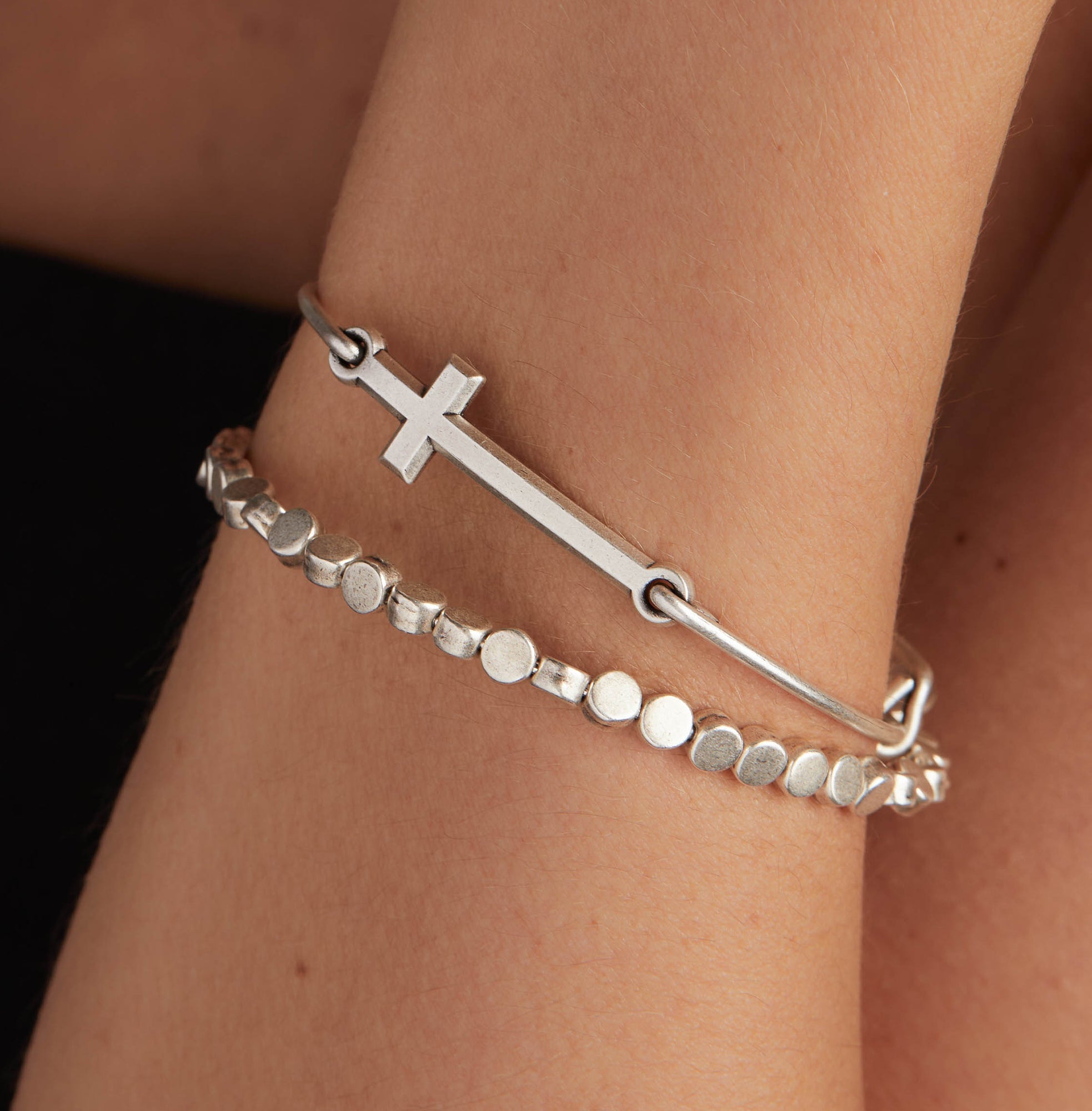Spiritual Armor Cross Inline Charm Bangle Rafaelian Silver | Alex and Ani