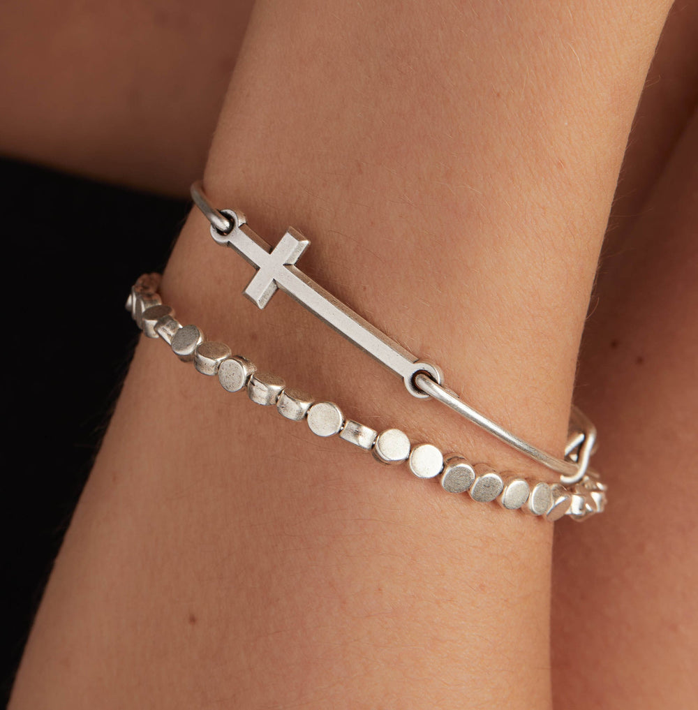 Spiritual Armor Cross Inline Charm Bangle Rafaelian Silver | Alex and Ani
