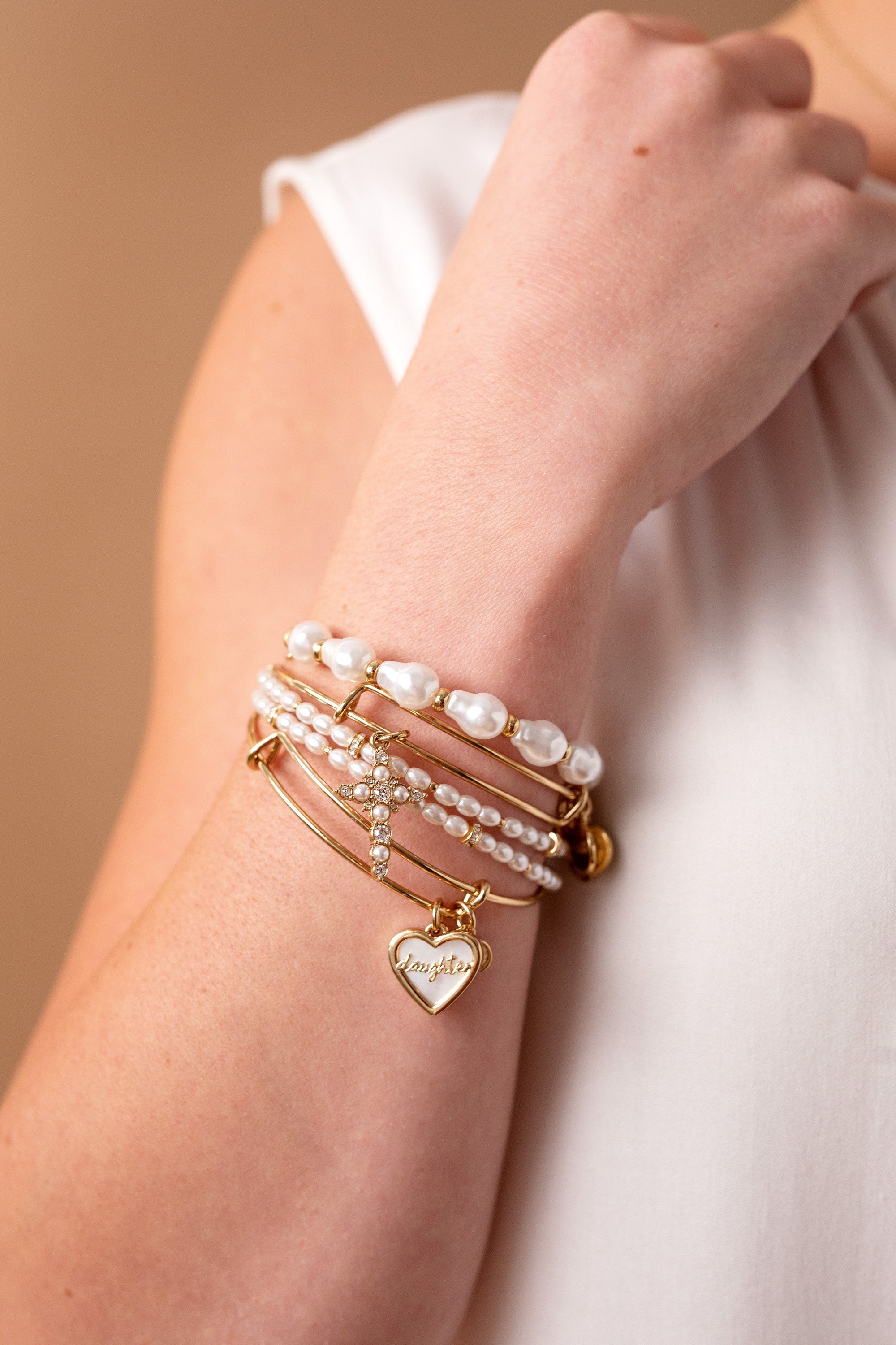 Pearl Cross Bangle Gold | Alex and Ani