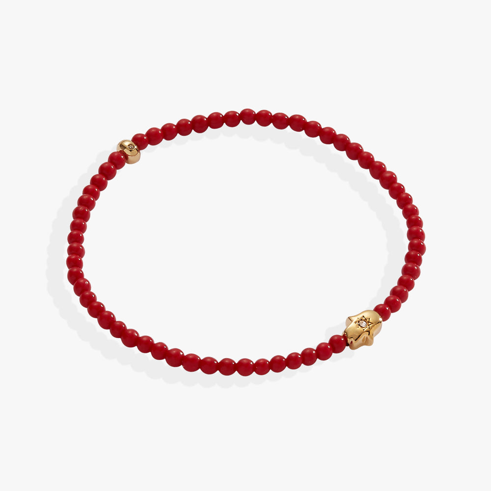 Coral Hamsa Mini Stretch Bracelet Stainless Steel Gold | Alex and Ani