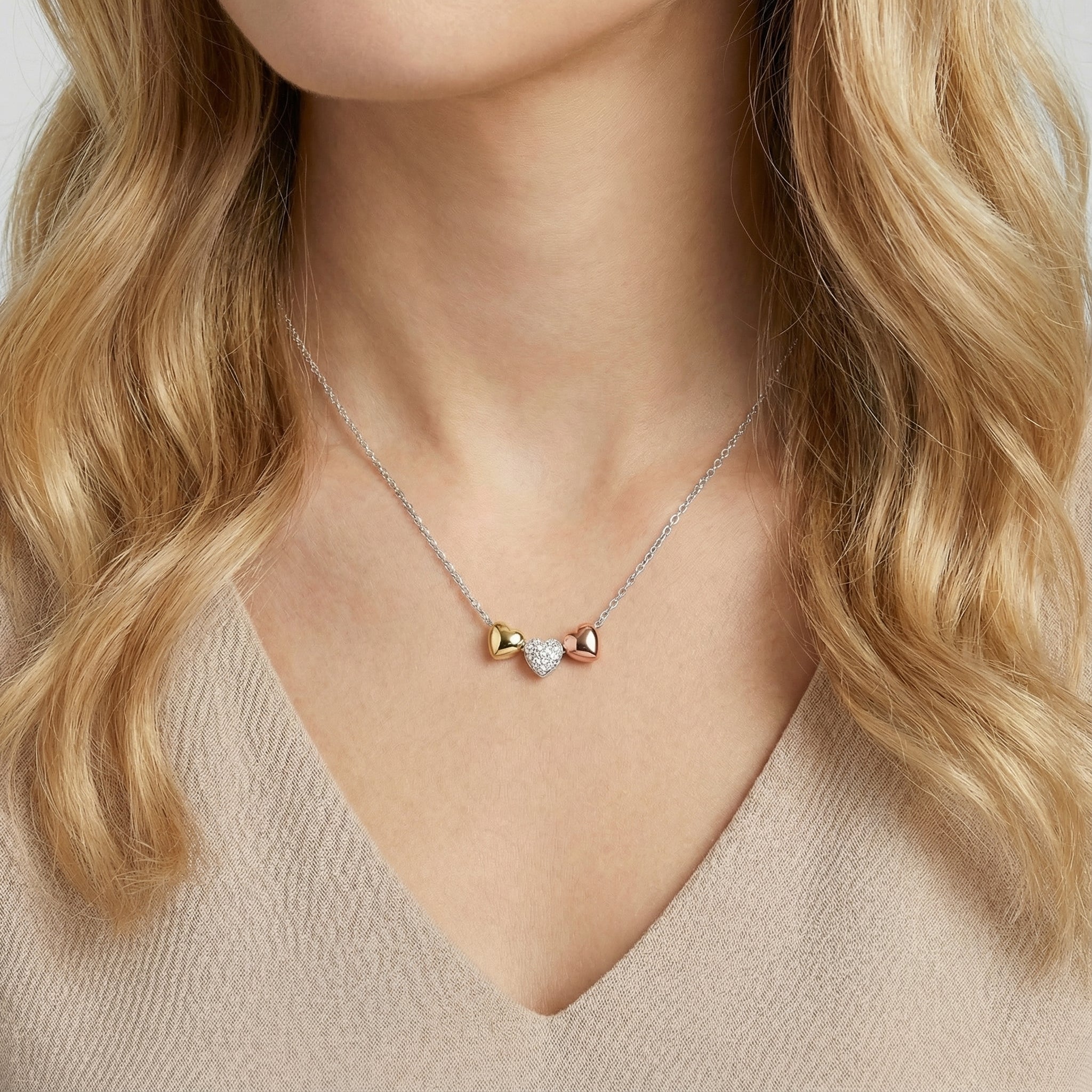Crystal Heart Slider Necklace Tri-Tone | Alex and Ani