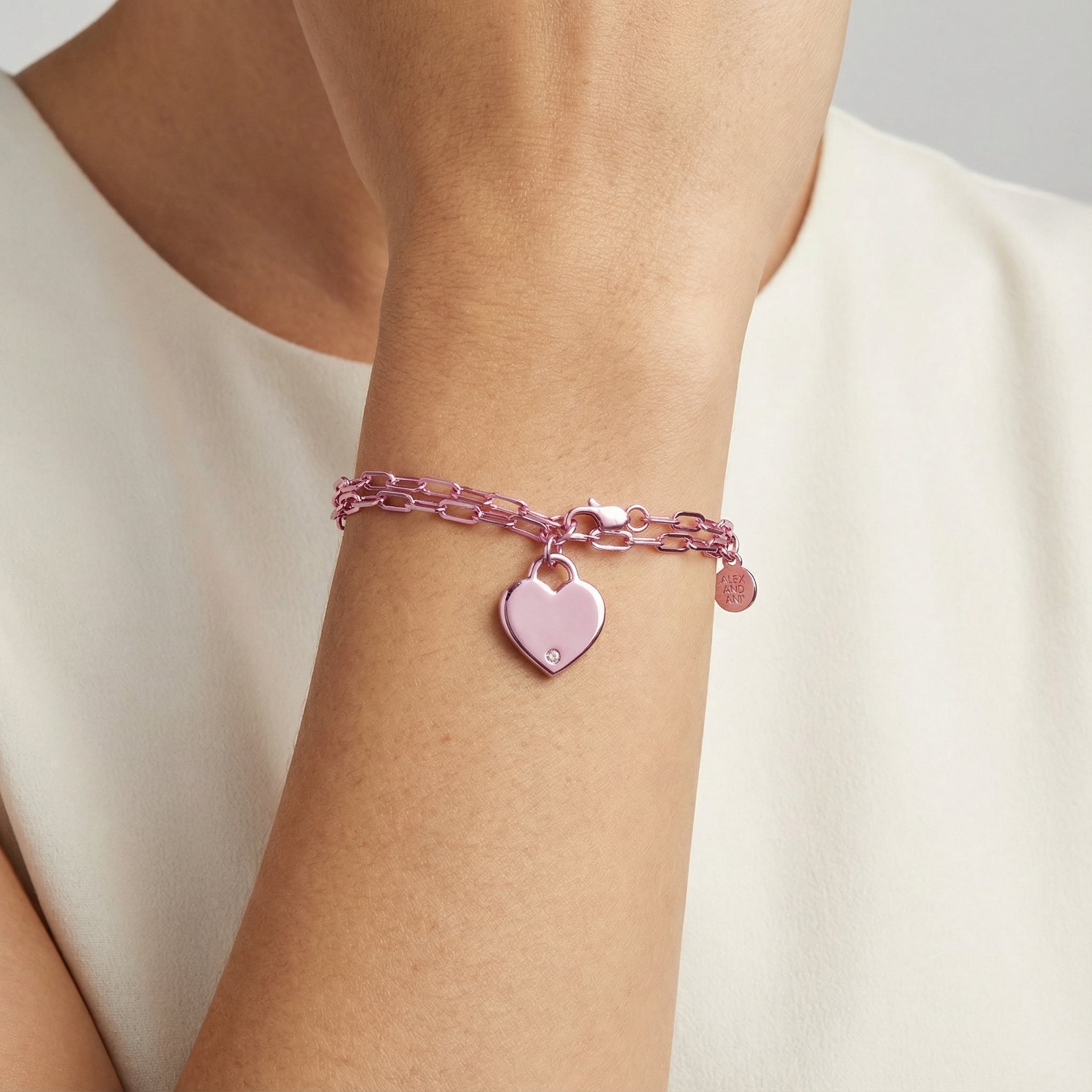 Heart Charm Double Paperclip Chain Bracelet Silver | Alex and Ani