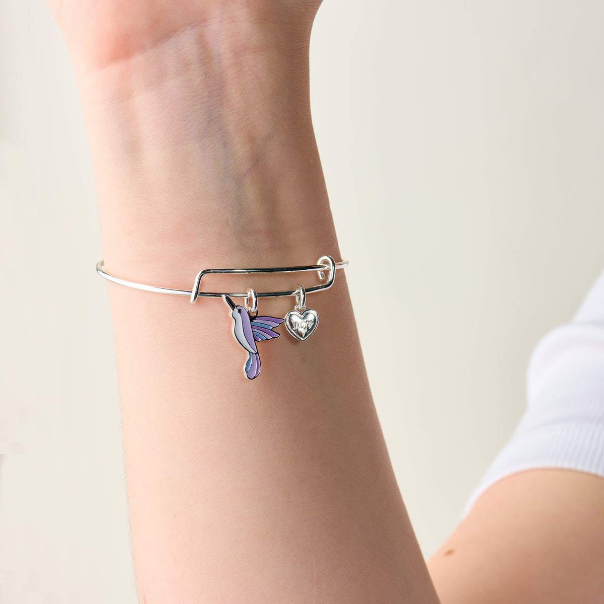 Joy' Hummingbird Duo Charm Bangle Bracelet Silver | Alex and Ani