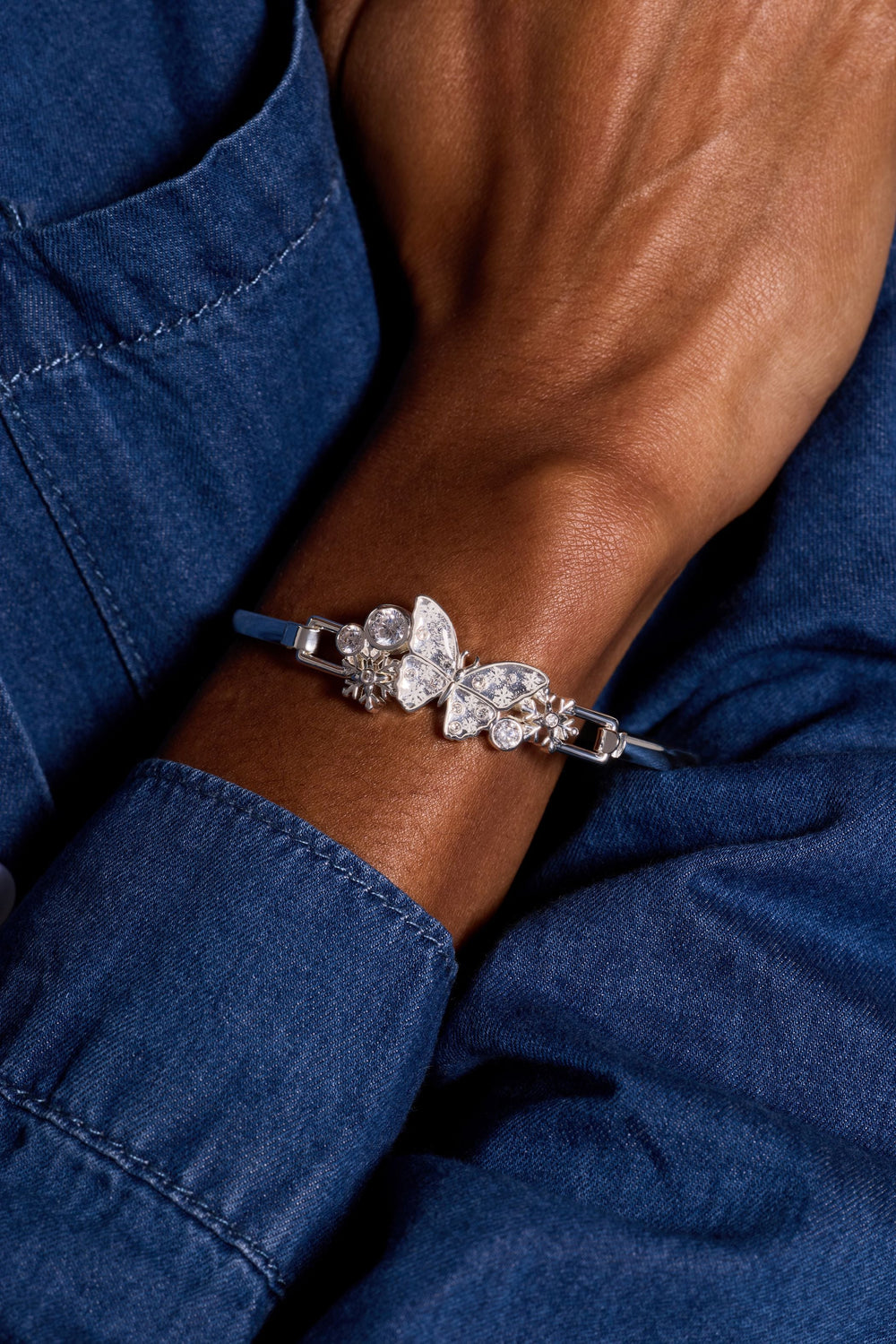 Glass Butterfly Tension Bangle Silver | Alex and Ani