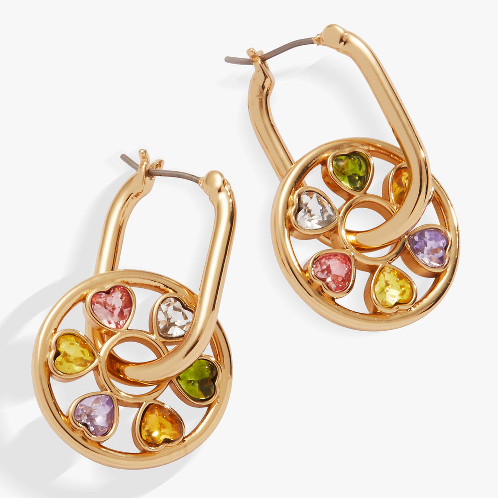 Heart Crystal Wheel Hoop Earrings Gold | Alex and Ani