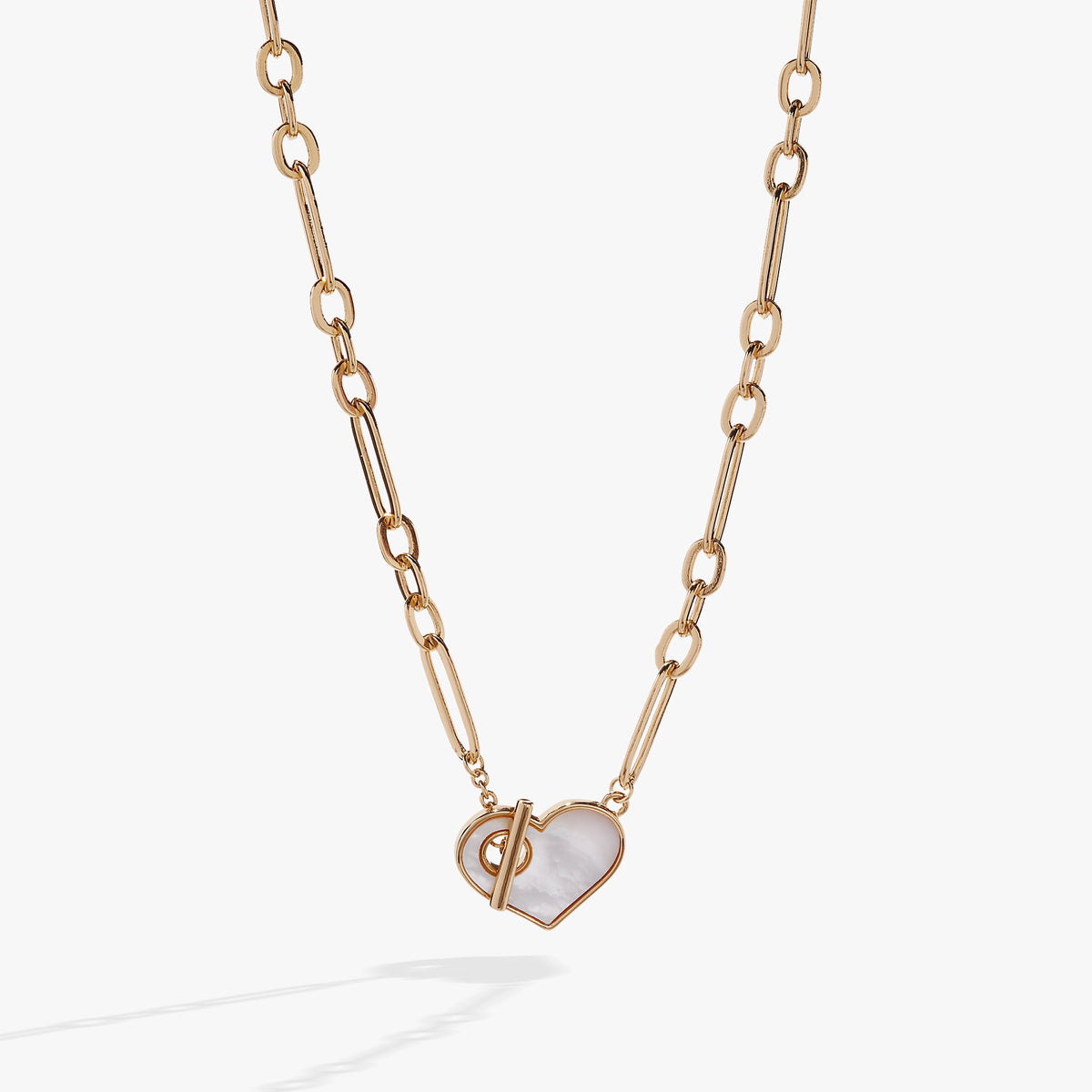 Mother of Pearl Heart Toggle Necklace Gold | Alex and Ani