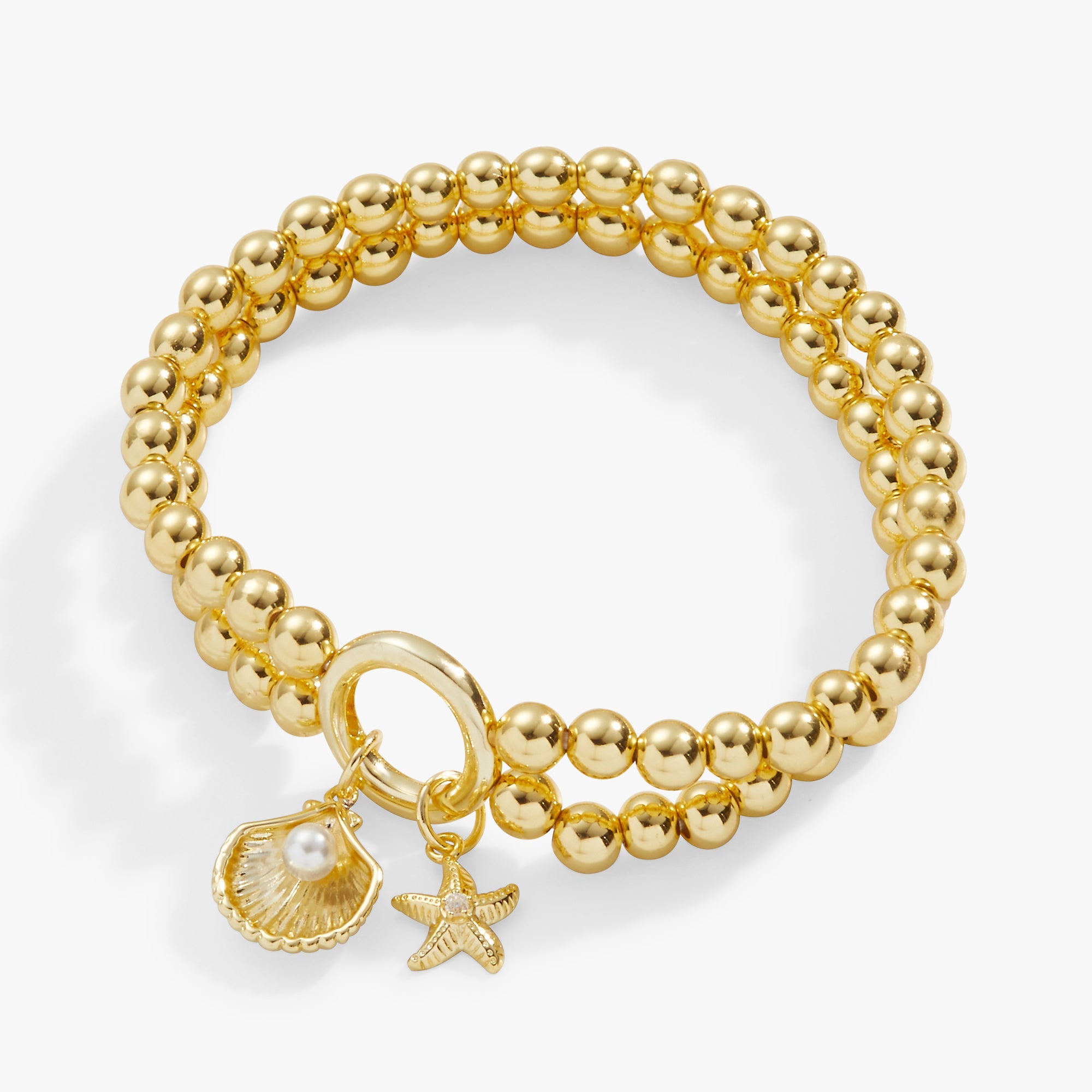 Shell + Starfish Double Stretch Bracelet Gold | Alex and Ani