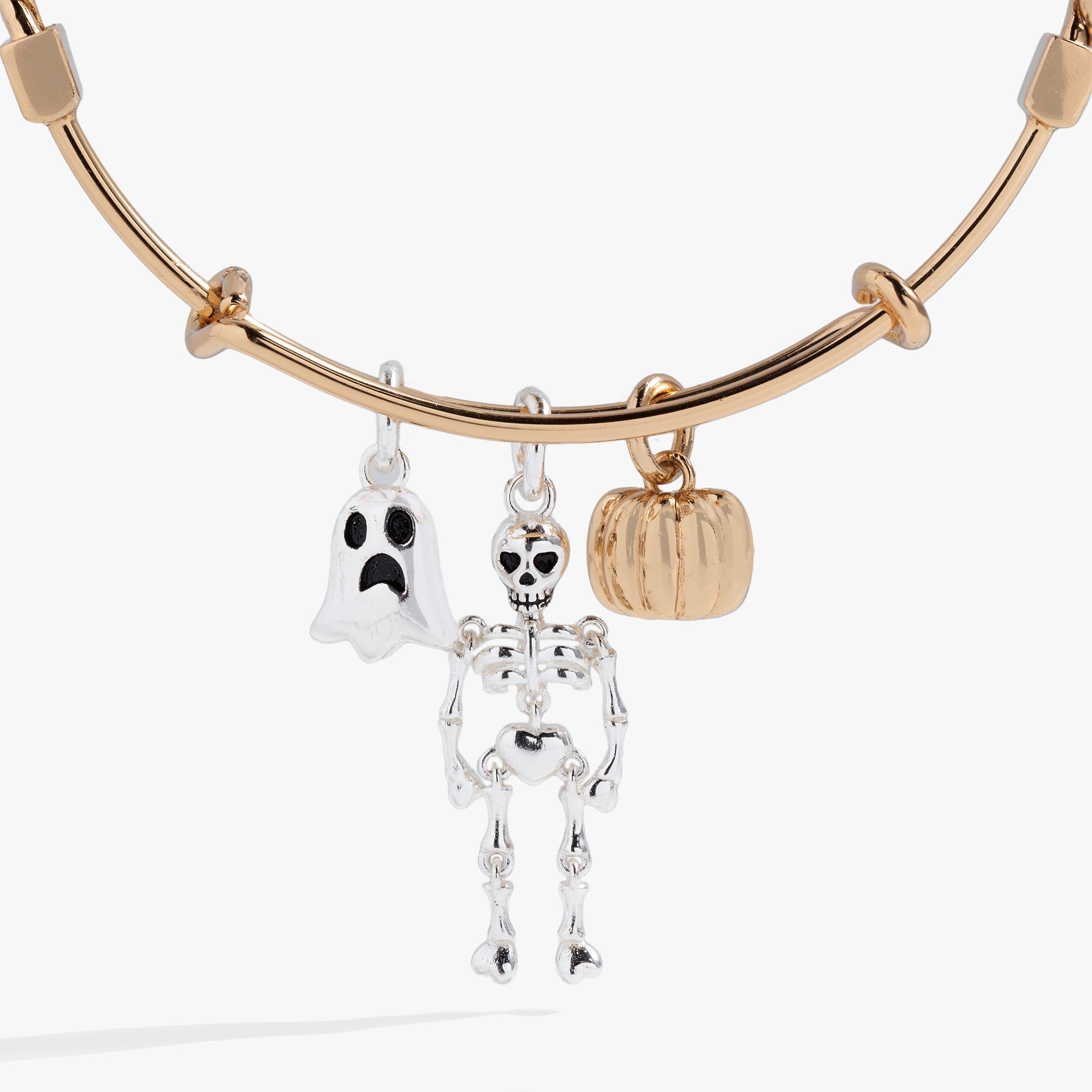 Halloween Trio- Ghost, Skeleton, Pumpkin Charm Bangle Two Tone | Alex and Ani