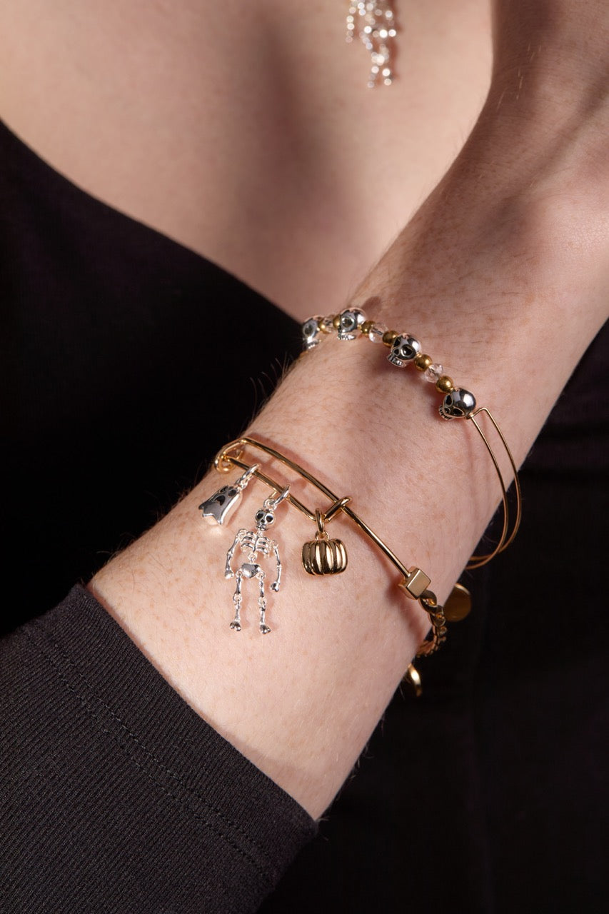 Halloween Trio- Ghost, Skeleton, Pumpkin Charm Bangle Two Tone | Alex and Ani