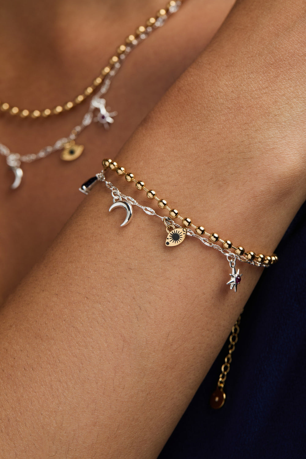 Moon Magic 2 Row Charm Bracelet Two Tone | Alex and Ani