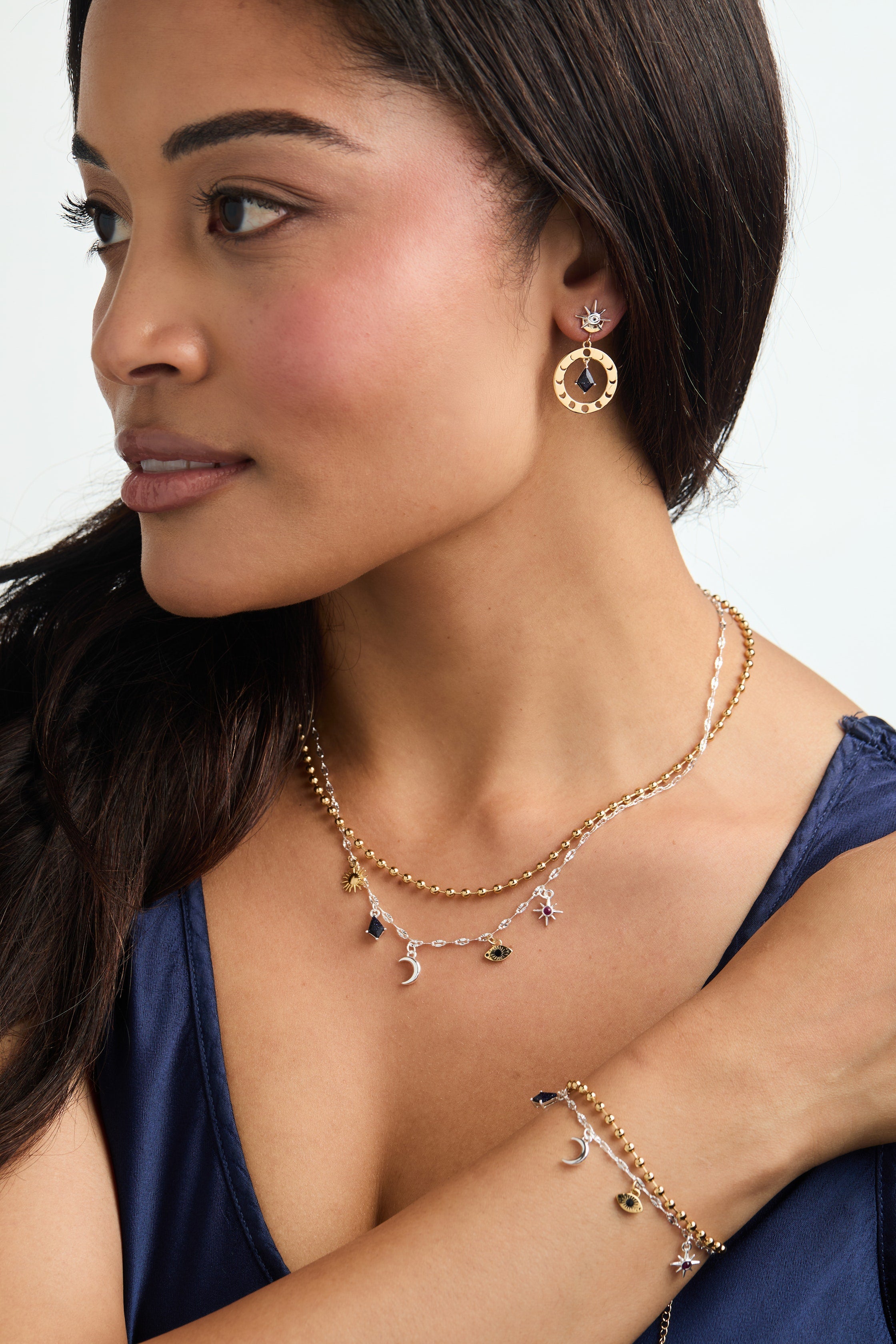 Moon Magic 2 Row Charm Necklace Two Tone | Alex and Ani