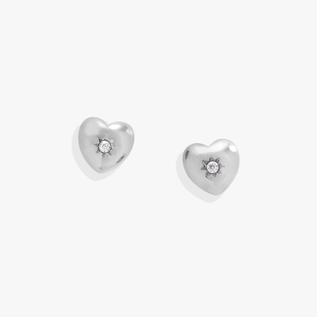 Crystal Puffy Heart Mini Stud Earrings Stainless Steel Silver | Alex and Ani