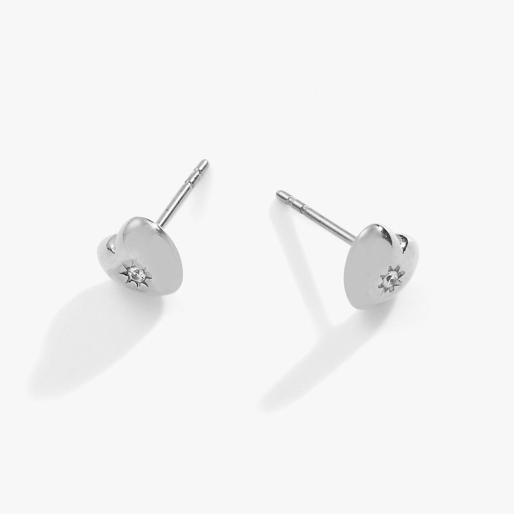 Crystal Puffy Heart Mini Stud Earrings Stainless Steel Silver | Alex and Ani