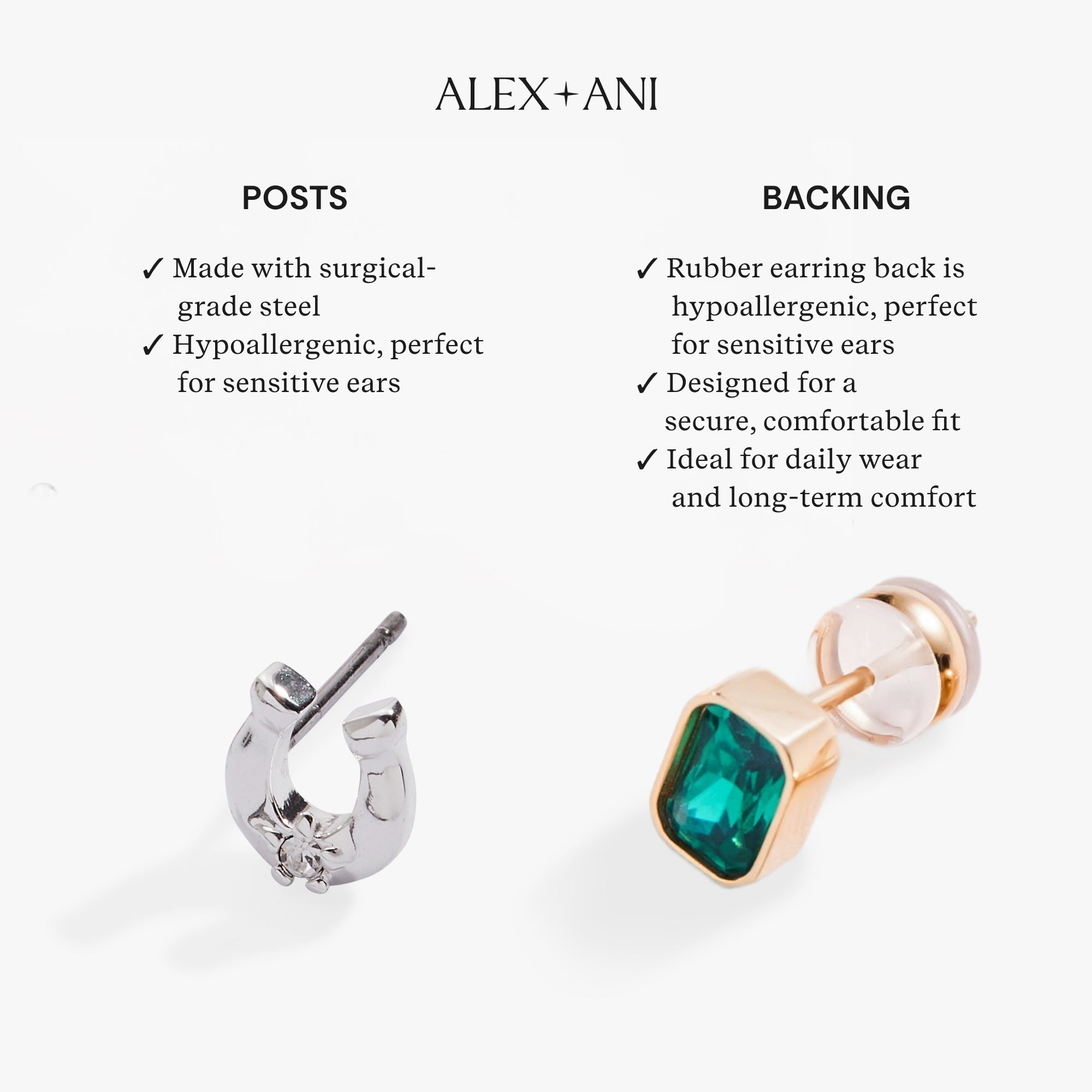 Crystal Puffy Heart Mini Stud Earrings Stainless Steel Silver | Alex and Ani