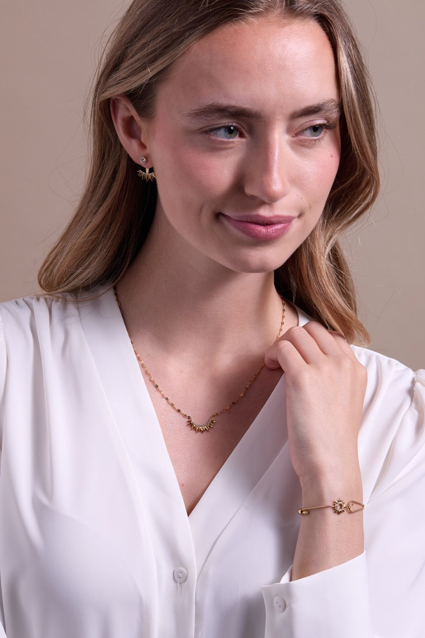 Sun Ray Ear Jacket Stainless Steel Gold | Alex and Ani