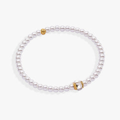 Crystal and Pearl Beaded Stretch Bracelet Gold | Alex and Ani