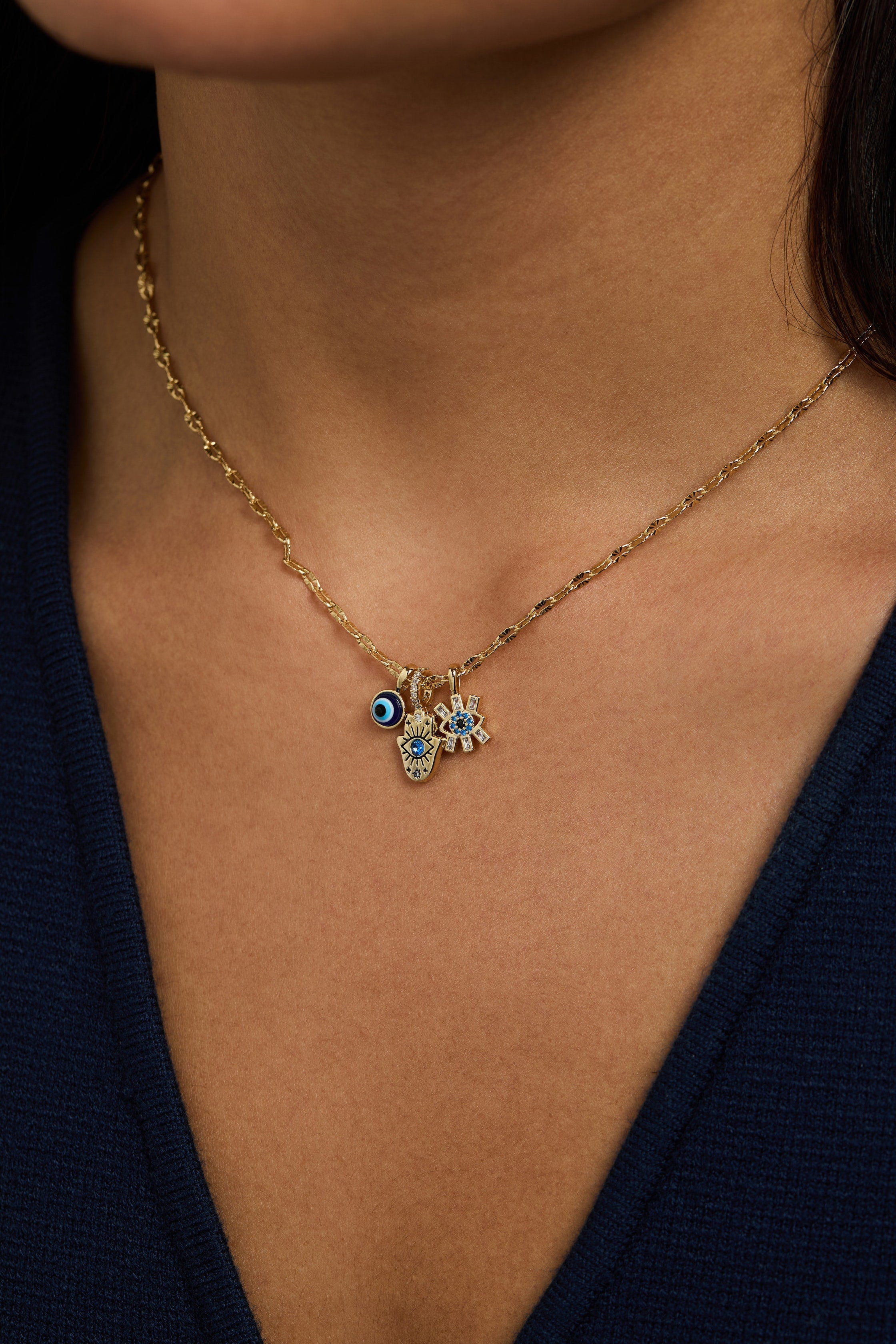 SOM - Evil Eye Triple Charm Necklace Gold | Alex and Ani