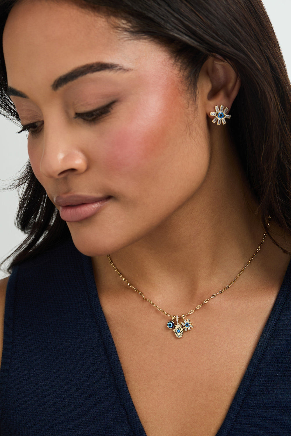 SOM - Evil Eye Triple Charm Necklace Gold | Alex and Ani