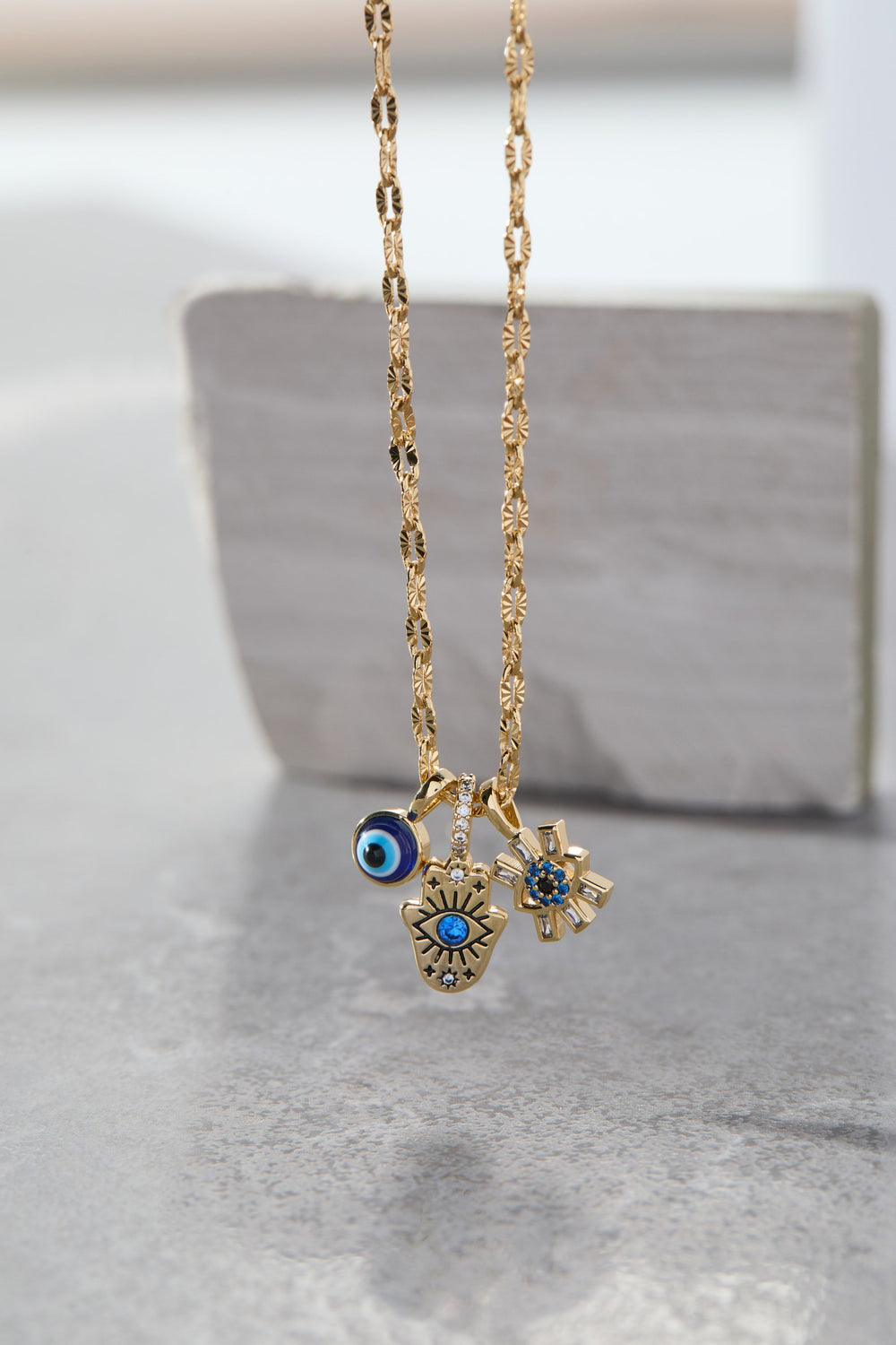 SOM - Evil Eye Triple Charm Necklace Gold | Alex and Ani