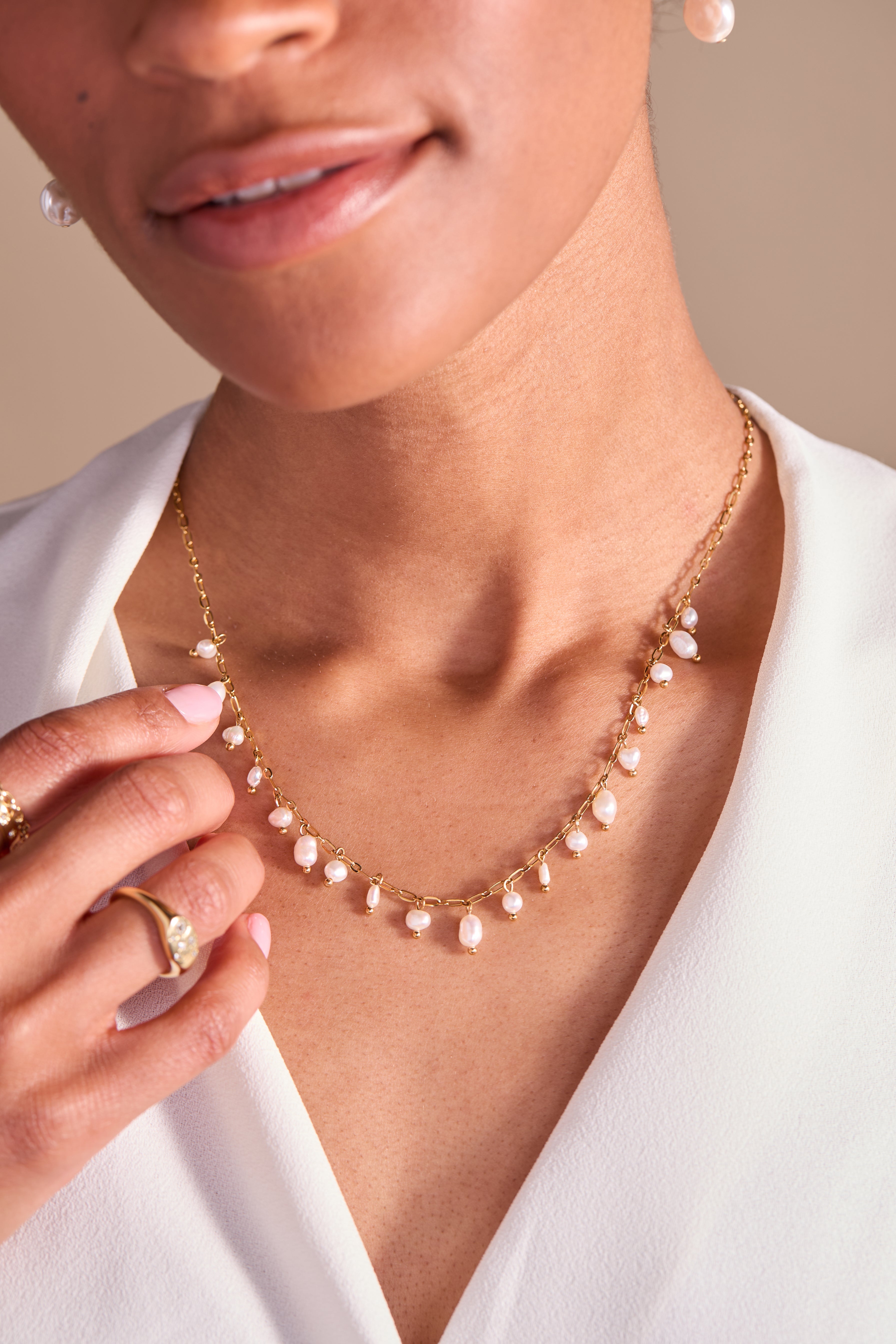 Freshwater Pearl Necklace Stainless Steel Gold | Alex and Ani