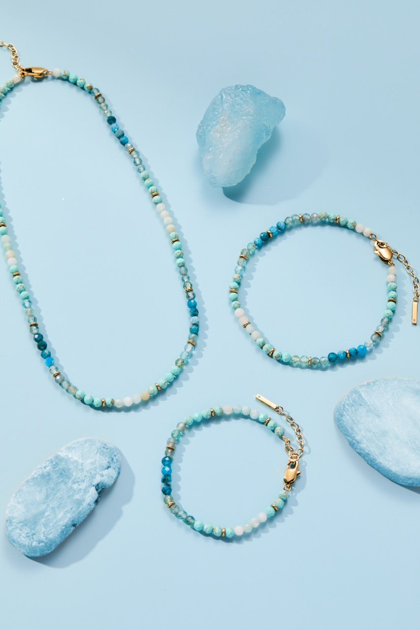 Turquoise Ombre Semi-Precious Beaded Necklace Stainless Steel Gold | Alex and Ani