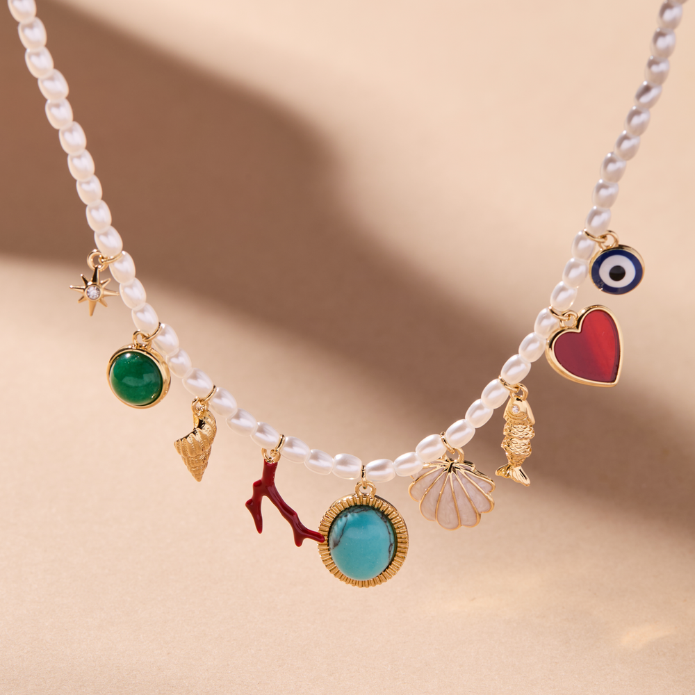 Moonlight Beach Pearl Charm Necklace Gold | Alex and Ani