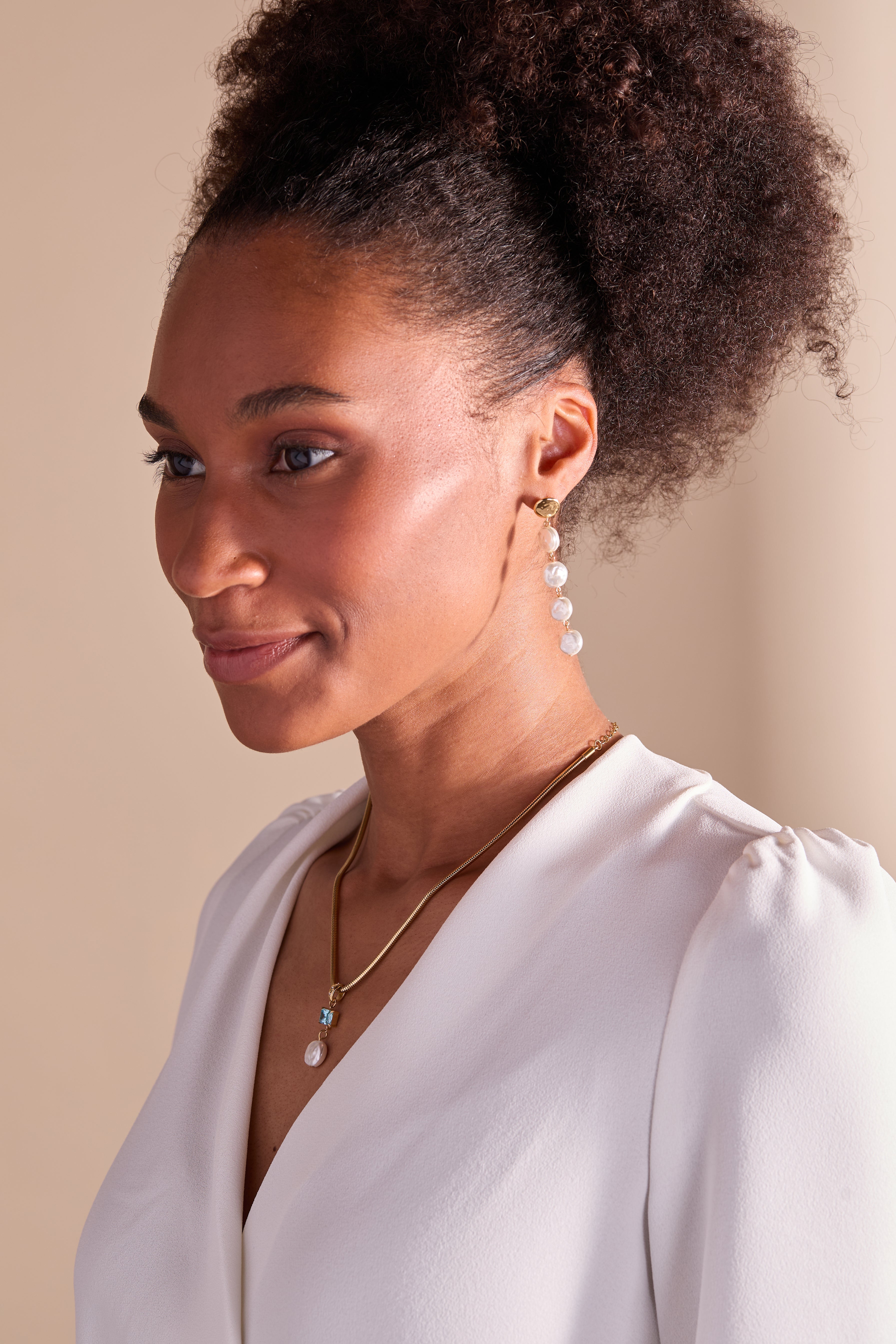 Coin Pearl Drop Pendant Necklace Stainless Steel Gold | Alex and Ani