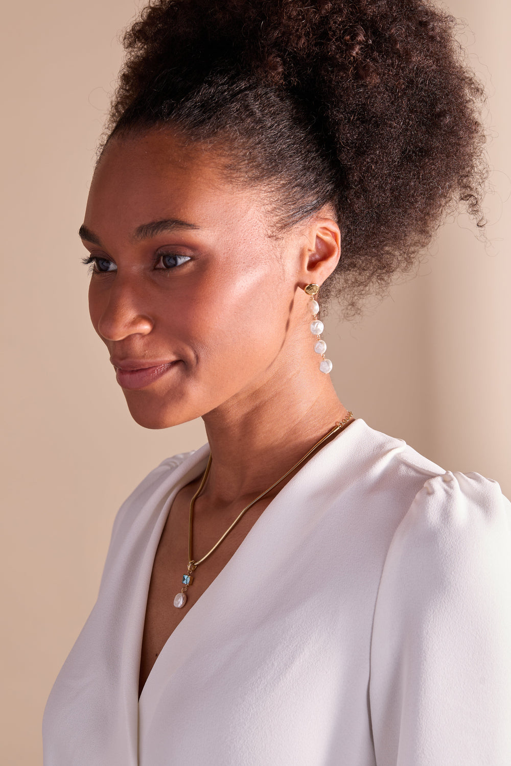 Coin Pearl Drop Pendant Necklace Stainless Steel Gold | Alex and Ani