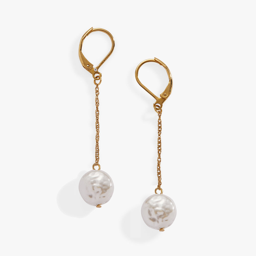 Coin Pearl Lever Back Earring Stainless Steel Gold | Alex and Ani