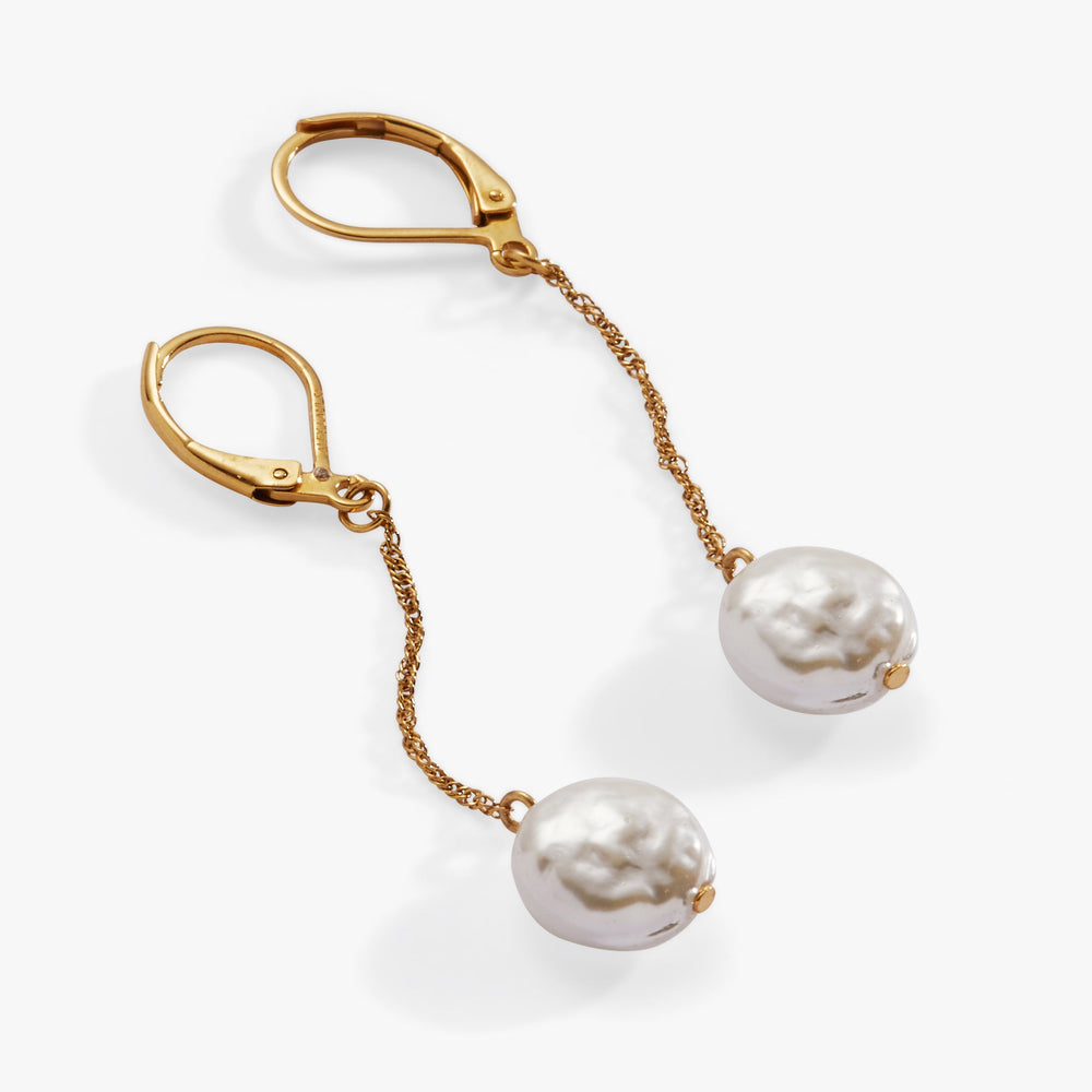 Coin Pearl Lever Back Earring Stainless Steel Gold | Alex and Ani