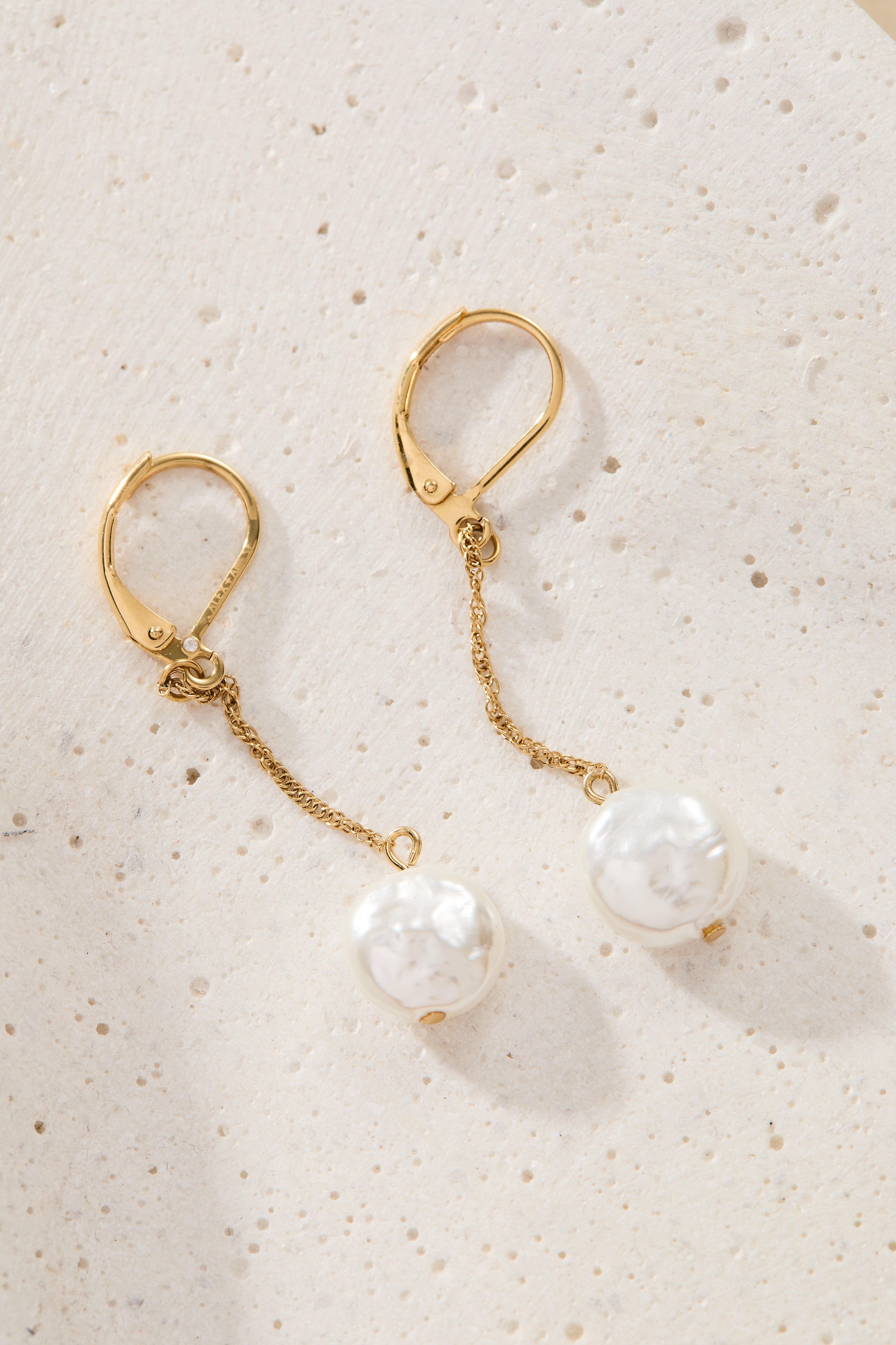 Coin Pearl Lever Back Earring Stainless Steel Gold | Alex and Ani