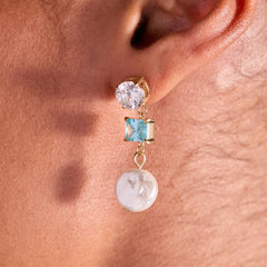 Coin Pearl Triple Drop Earring Stainless Steel Gold | Alex and Ani
