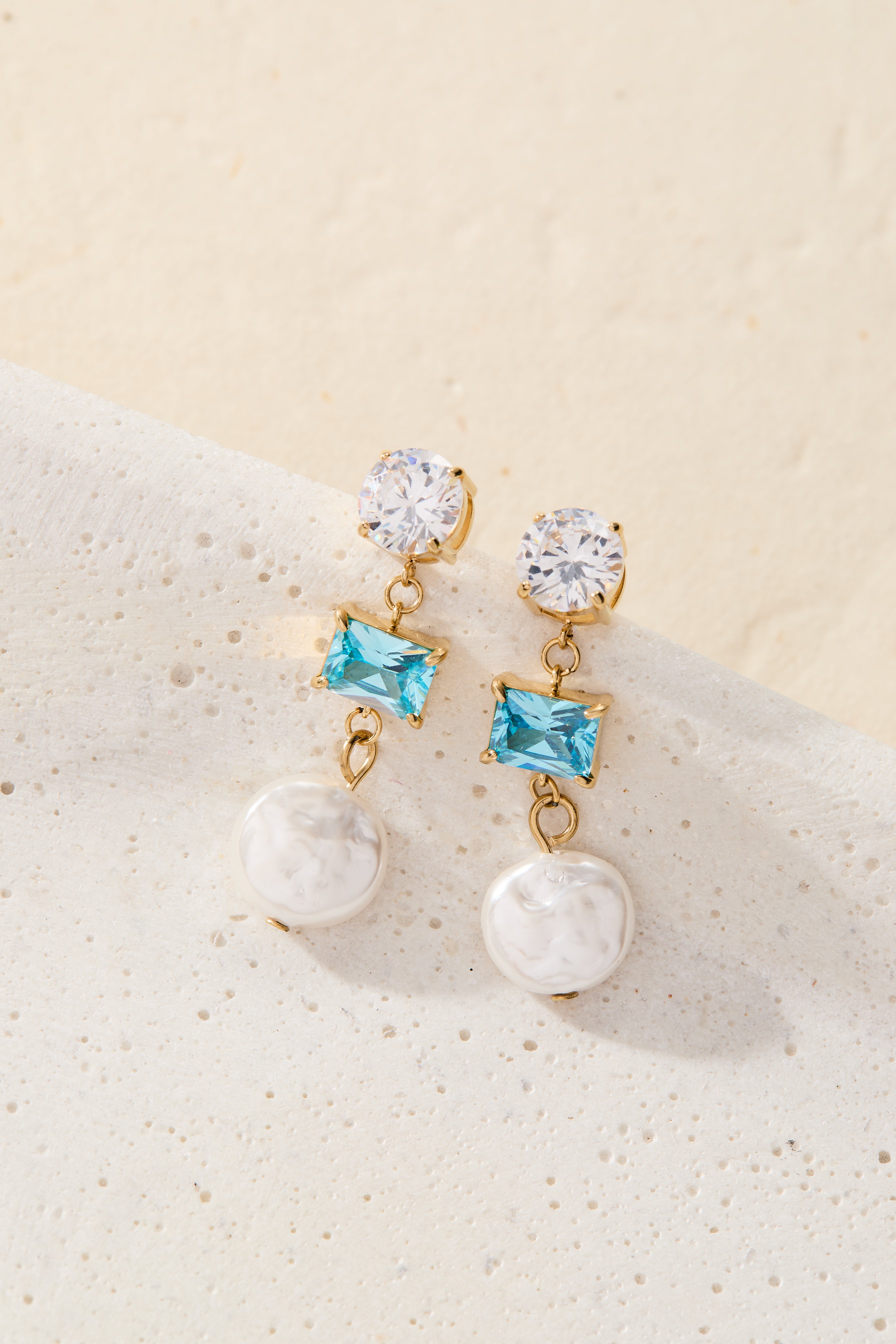Coin Pearl Triple Drop Earring Stainless Steel Gold | Alex and Ani