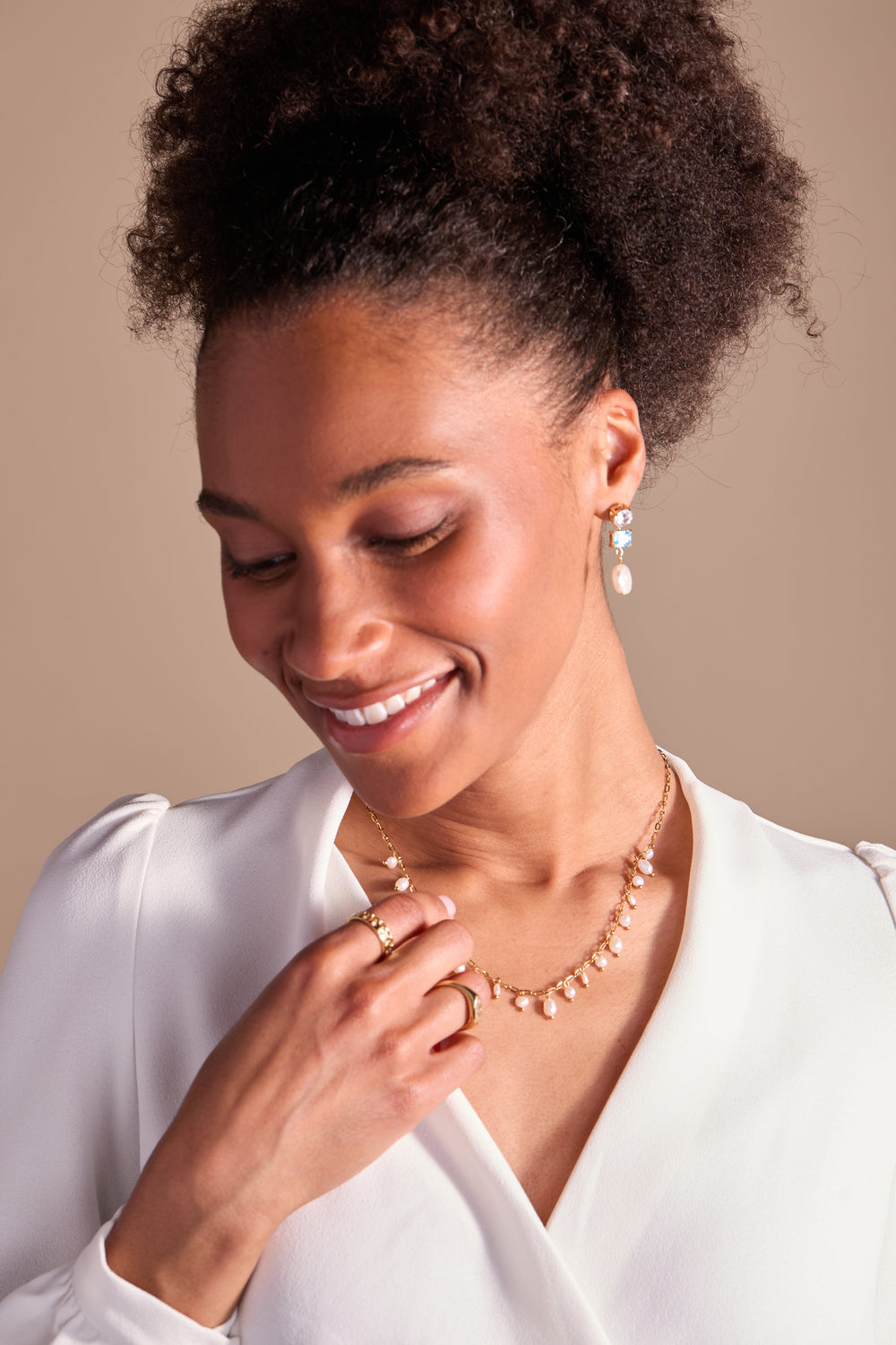 Coin Pearl Triple Drop Earring Stainless Steel Gold | Alex and Ani