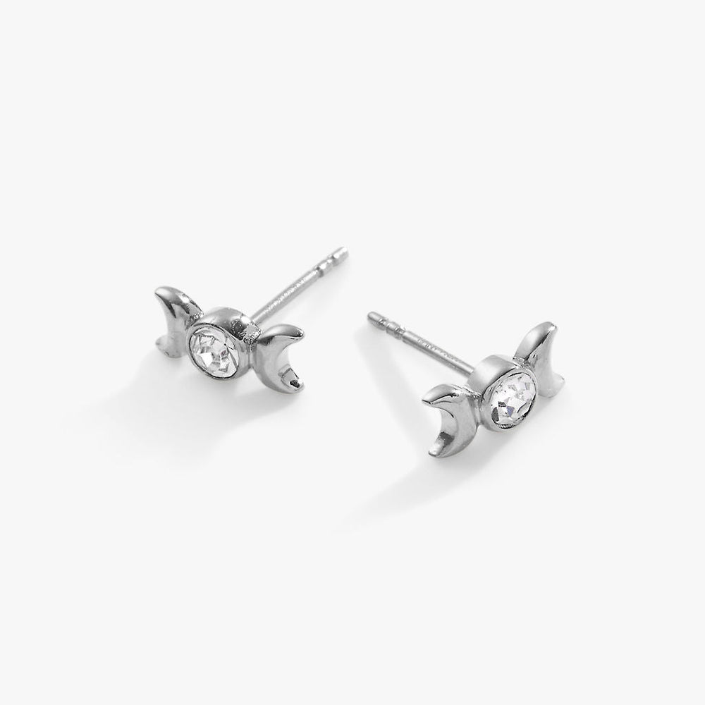 Crystal Moon Goddess Mini Stud Earrings Stainless Steel Silver | Alex and Ani