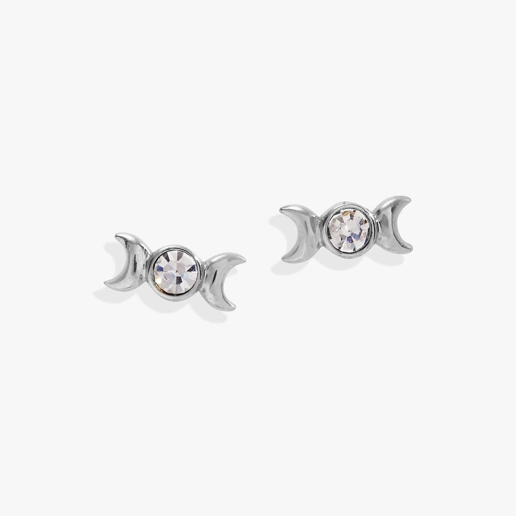 Crystal Moon Goddess Mini Stud Earrings Stainless Steel Silver | Alex and Ani