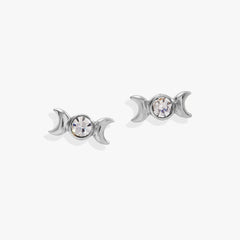 Crystal Moon Goddess Mini Stud Earrings Stainless Steel Silver | Alex and Ani
