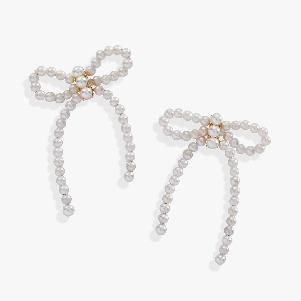 Mother of Pearl Bow Earrings Stainless Steel Gold | Alex and Ani