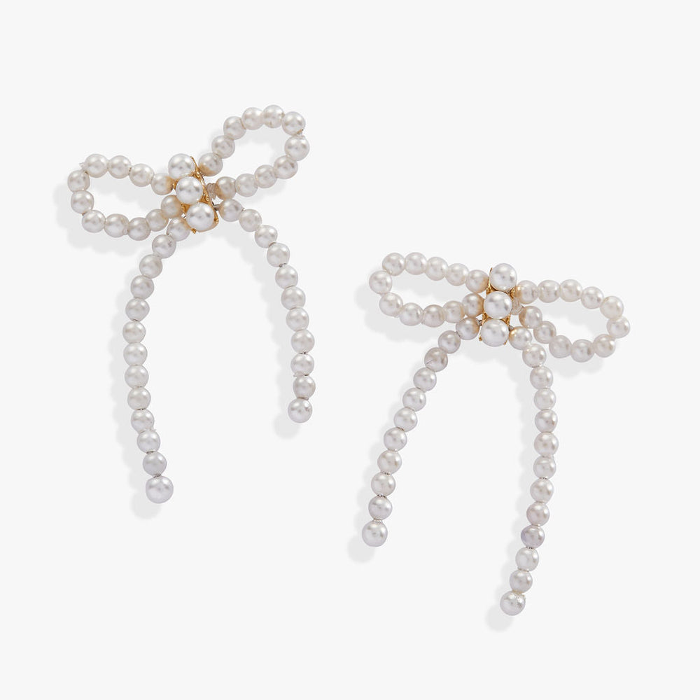 Mother of Pearl Bow Earrings Stainless Steel Gold | Alex and Ani