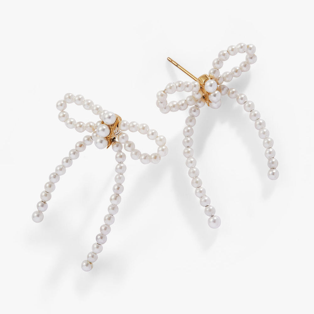 Mother of Pearl Bow Earrings Stainless Steel Gold | Alex and Ani