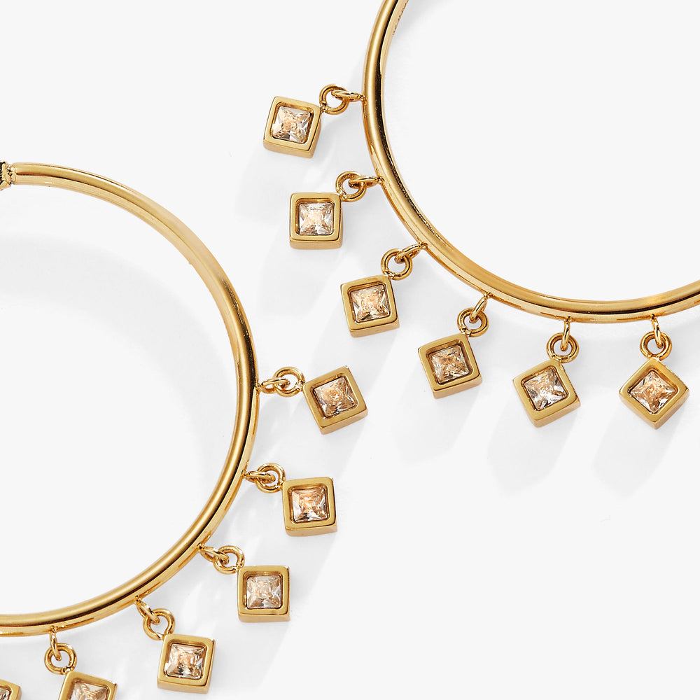Princess Cut Stone Hoops Stainless Steel Gold | Alex and Ani