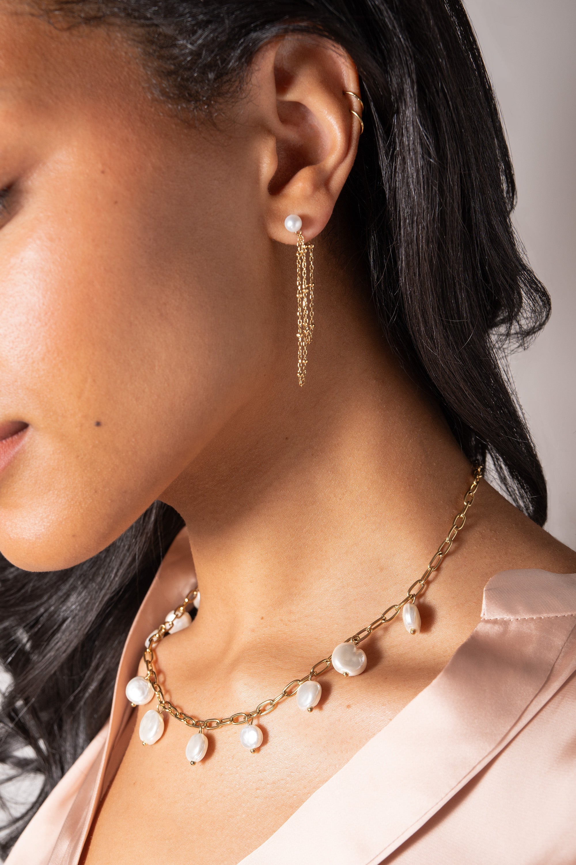 Freshwater Pearl Front-and-Back Earrings Stainless Steel Gold | Alex and Ani