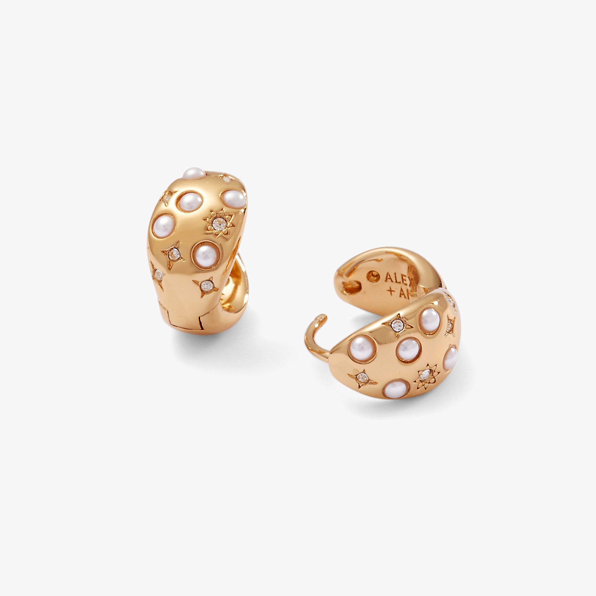Pearl and Crystal Huggie Hoop Earrings Gold | Alex and Ani