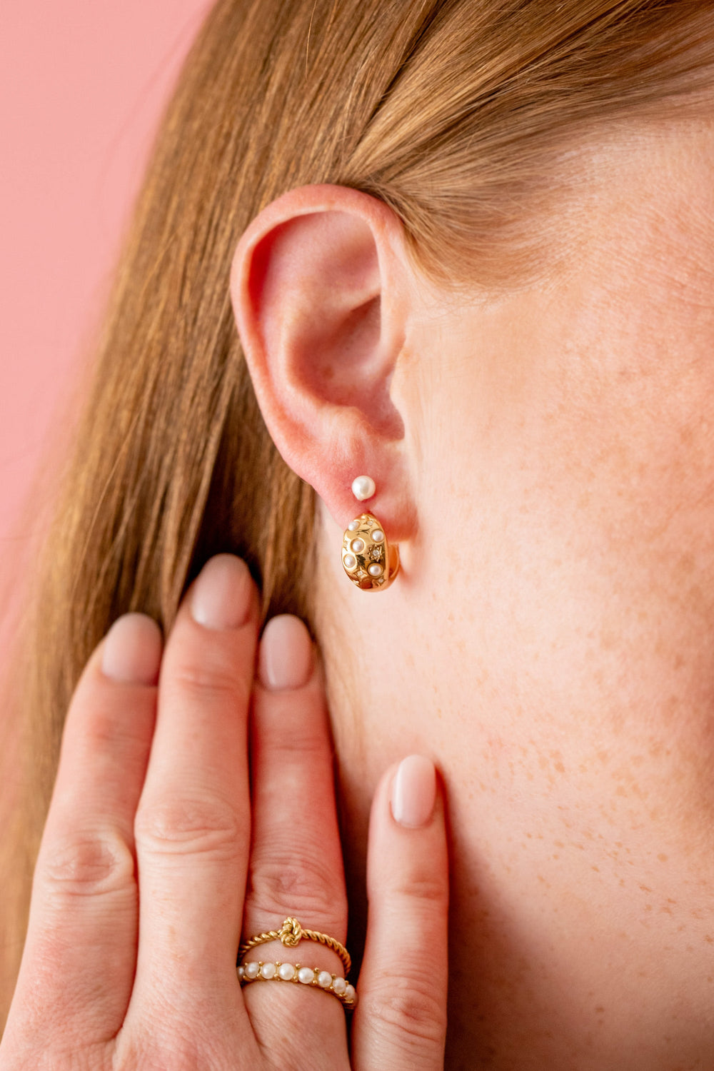 Pearl and Crystal Huggie Hoop Earrings Gold | Alex and Ani