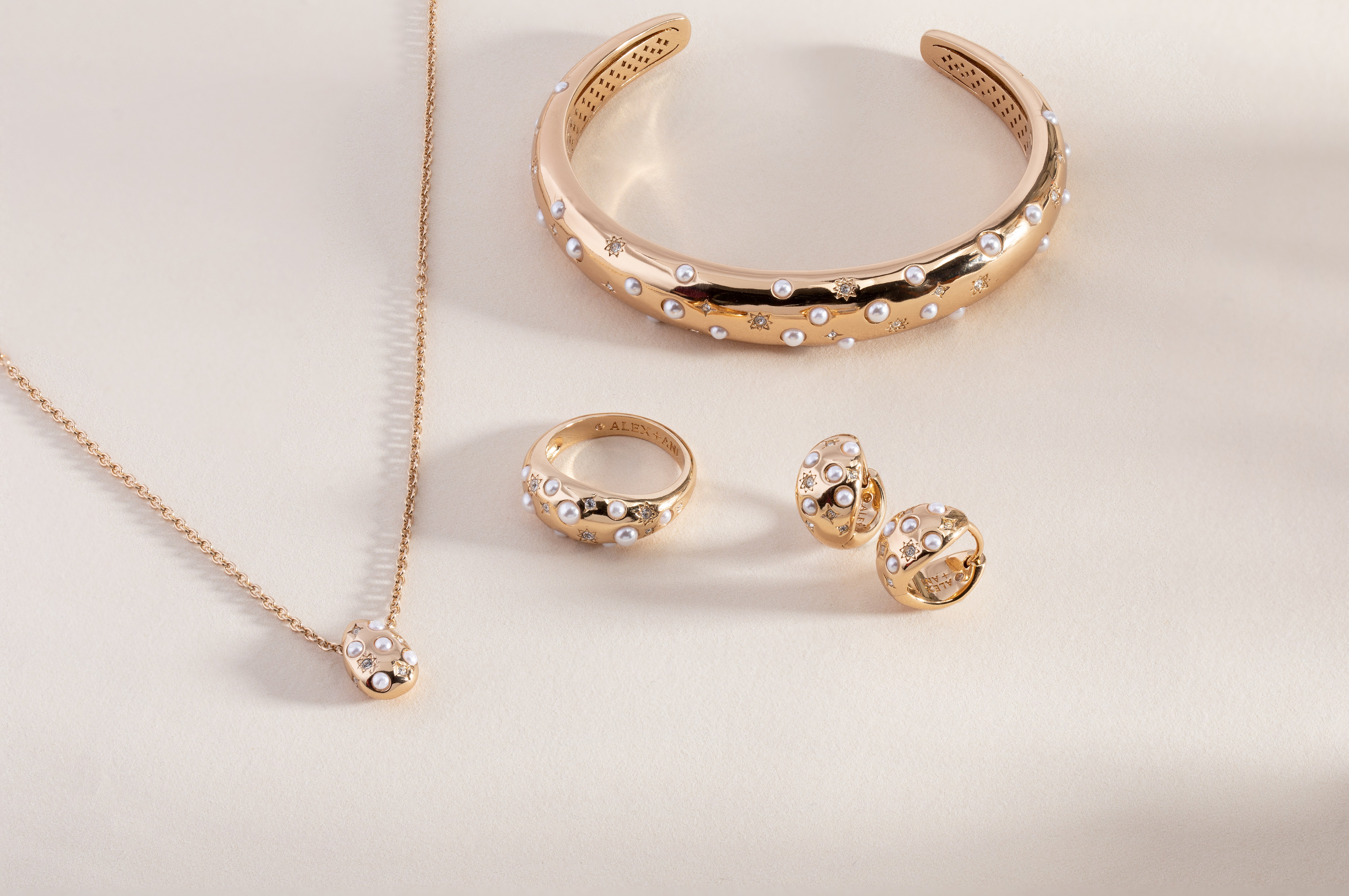Pearl and Crystal Huggie Hoop Earrings Gold | Alex and Ani