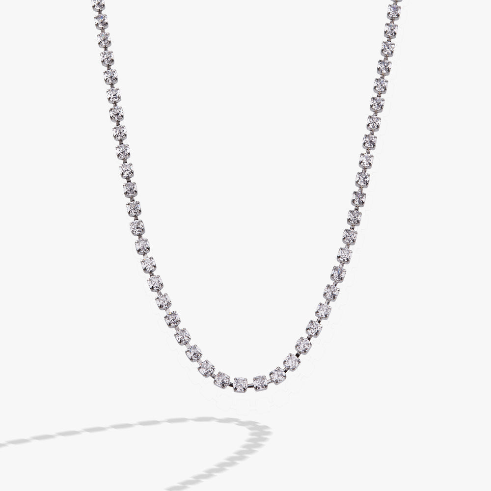 Crystal Tennis Chain Necklace Stainless Steel Silver | Alex and Ani