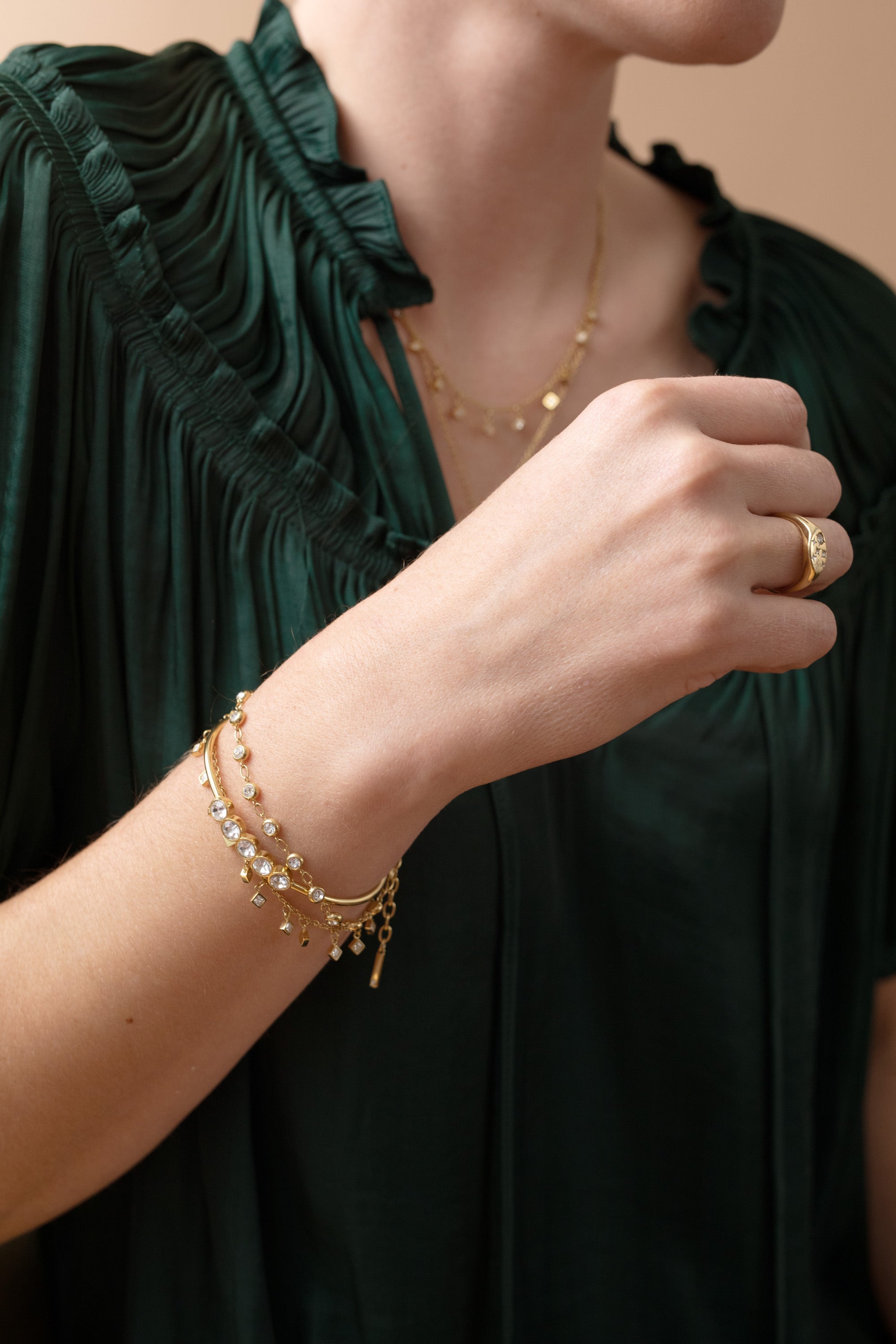 Princess Cut Adjustable Bracelet Stainless Steel Gold | Alex and Ani